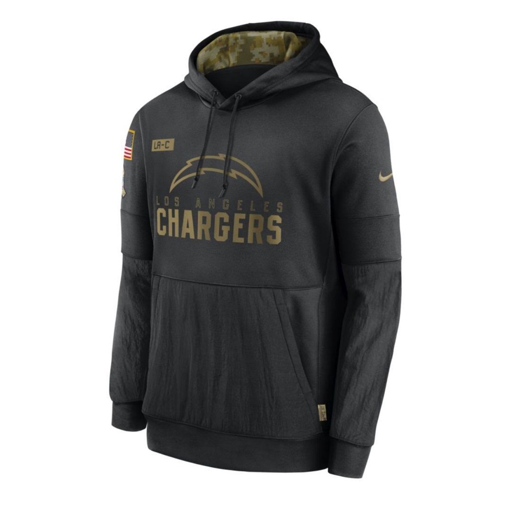 Nike LA Chargers Black 2020 Salute to Service Sideline Performance Hoodie - Picture 1 of 7